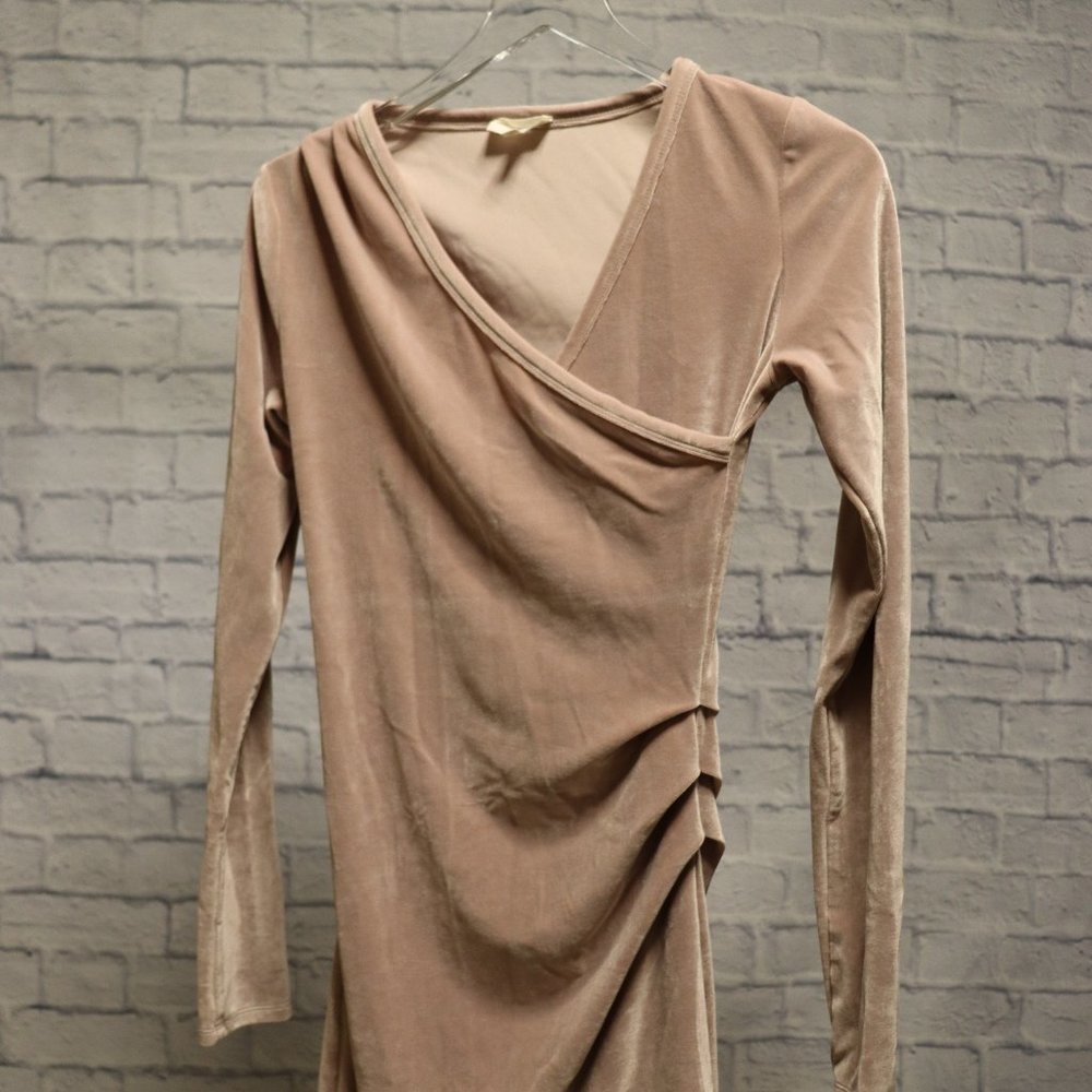 Aritzia Velvet Wrap-Style Dress in Blush Tan